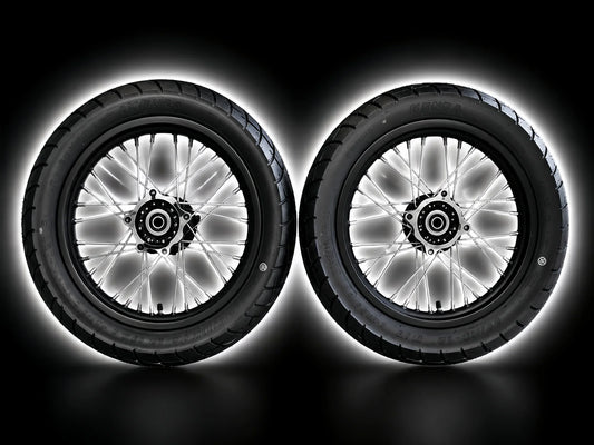 Chrome 14/14 supermoto wheel pair with street tires