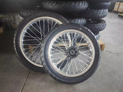 Chrome spoked 17/14 supermoto wheel set