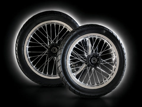 Chrome 14 inch supermoto wheel and tire set