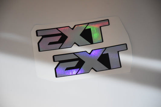 EXT fork stickers applied to a mini moto front fork