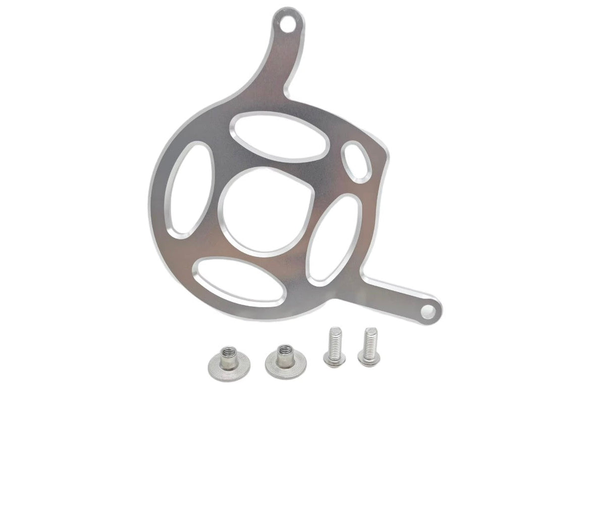 Silver Yozma IN10 aluminum motor cover with mounting bolts and spacers