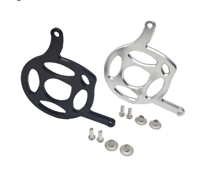 Yozma IN10 aluminum motor covers in black and silver with mounting bolts and spacers