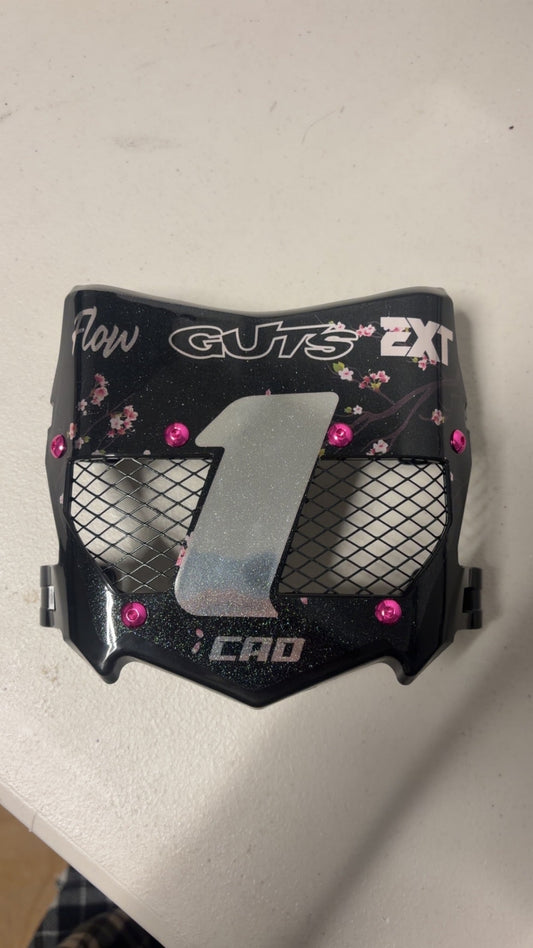 Pink blossom titanium vented number plate