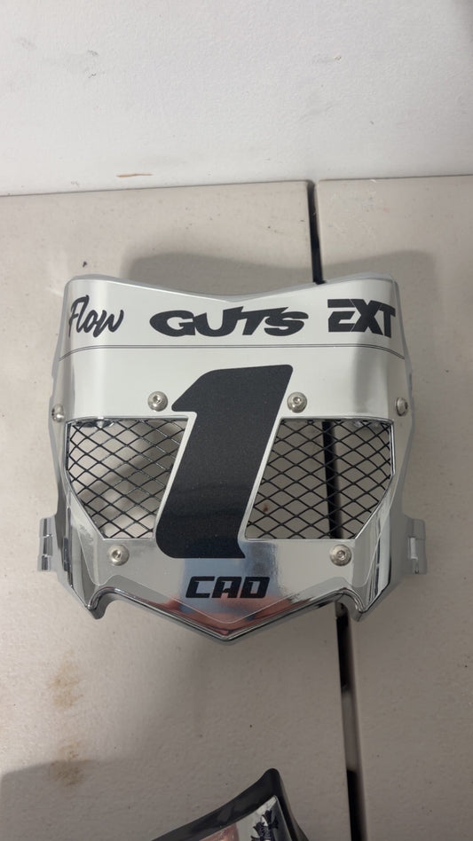 Silver titanium vented number plate with silver bolts