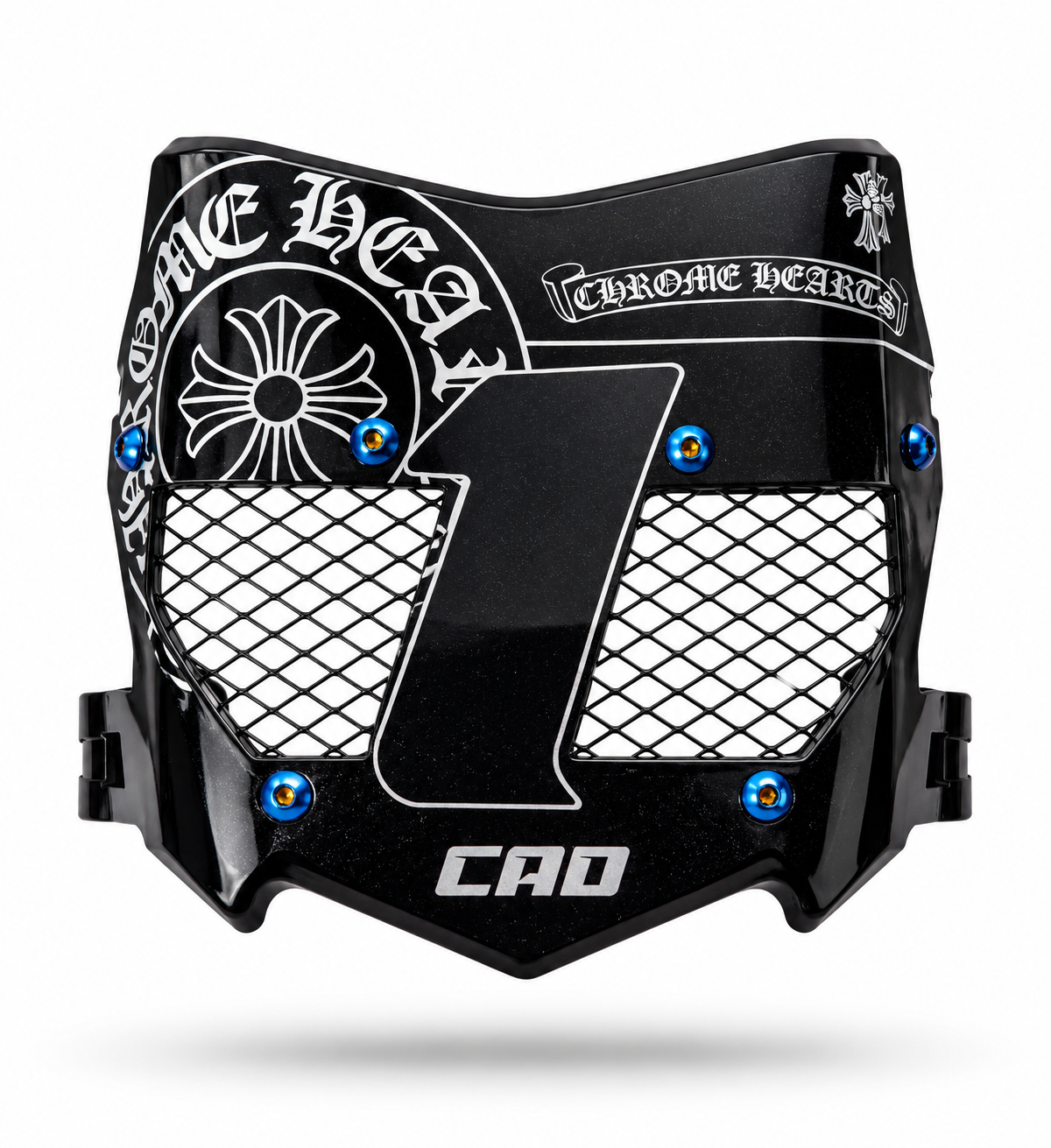Batman style cross emblem titanium vented number plate in black