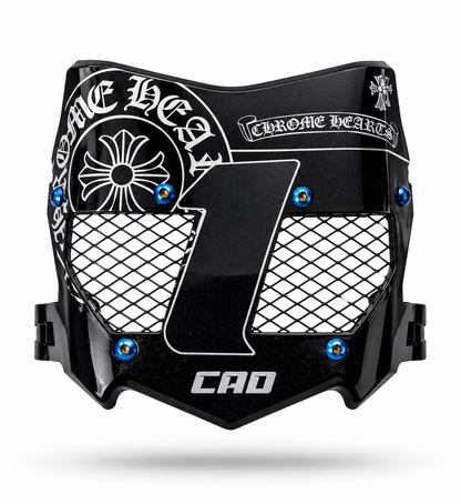 Batman style cross emblem titanium vented number plate in black