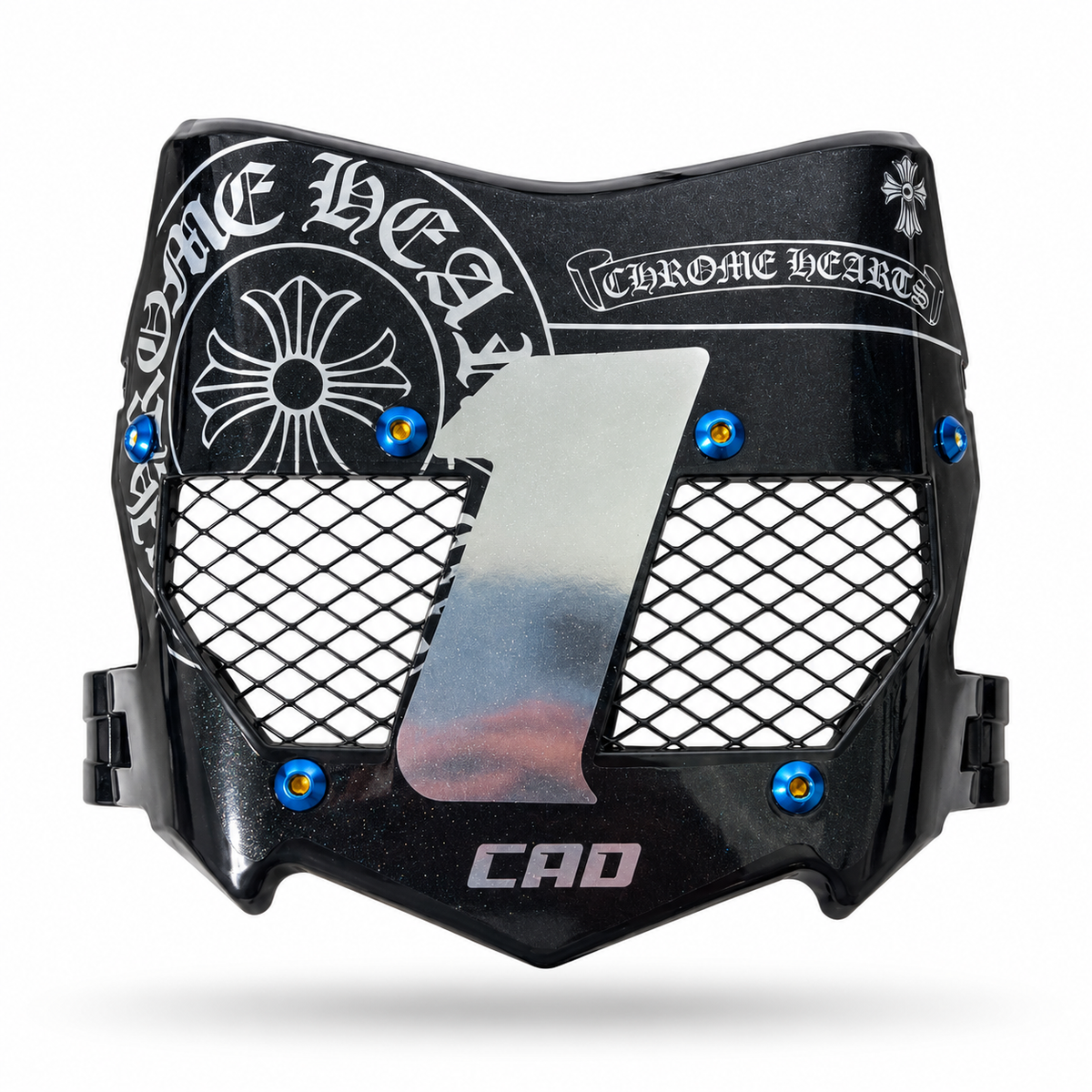 OG style cross emblem titanium vented number plate in black with silver number