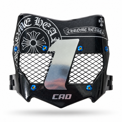 OG style cross emblem titanium vented number plate in black with silver number
