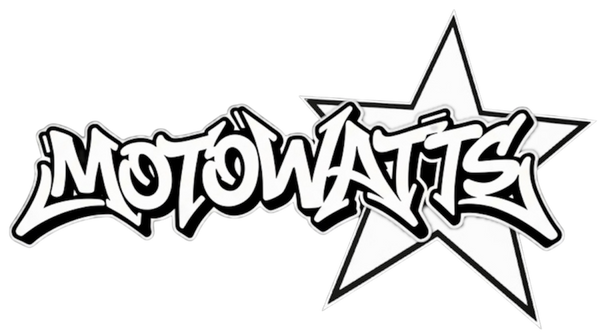 Graffiti-style 'MOTOWATTS' text with star design on a white background